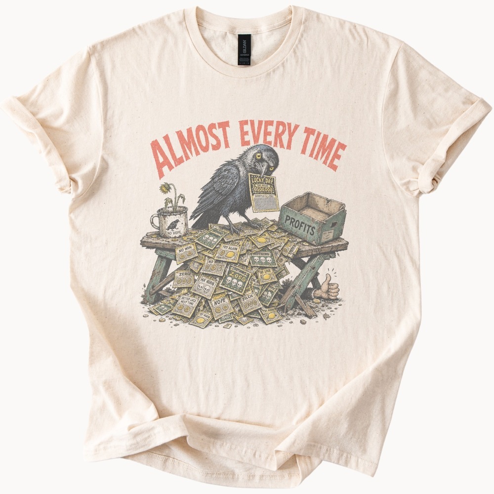 Lucky Raven Scratch-Off Graphic Tee with Profits Theme